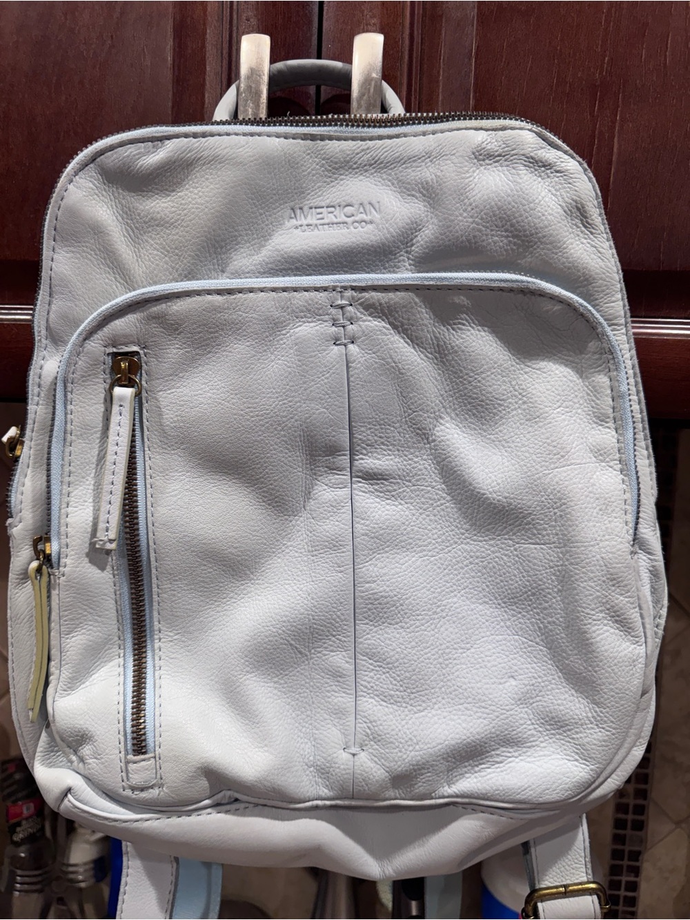 American Leather Light Blue Leather Backpack